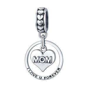 Sterling Silver Heart Mom Dangle Charm Bead